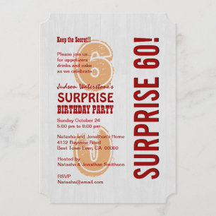 SURPRISE 60th Modern Birthday Whitewashed Wood A07 Invitation