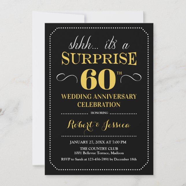 Surprise 60th Wedding Anniversary - Black Gold Invitation (Front)