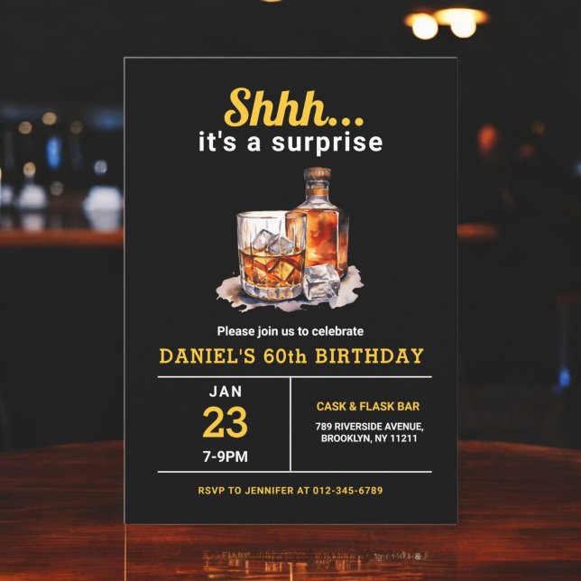 Surprise 60th Whiskey Bourbon Birthday Party Invitation (Creator Uploaded)