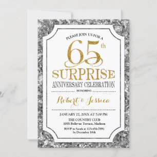 Surprise 65th Wedding Anniversary - Silver Gold Invitation