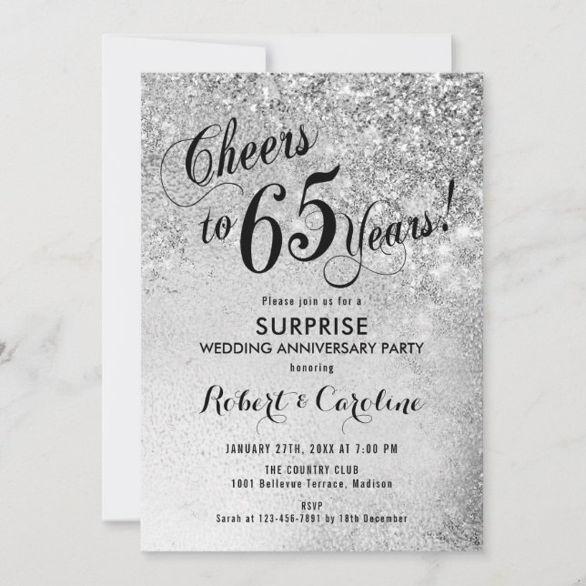 Surprise 65th Wedding Anniversary - Silver Invitation (Front)