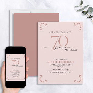 Surprise 70 & Fabulous Blush Pink & Black Birthday Invitation
