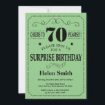 Surprise 70th Birthday Black and Green Invitation<br><div class="desc">Surprise 70th Birthday Invitation Black and Green Typography. Black and Green Background. Adult Birthday. Male Men or Women Birthday. Kids Boy or Girl Lady Teen Teenage Bday Invite. 13th 15th 16th 18th 20th 21st 30th 40th 50th 60th 70th 80th 90th 100th. Any Age. For further customisation, please click the "Customise...</div>