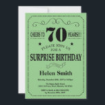 Surprise 70th Birthday Black and Green Invitation<br><div class="desc">Surprise 70th Birthday Invitation Black and Green Typography. Black and Green Background. Adult Birthday. Male Men or Women Birthday. Kids Boy or Girl Lady Teen Teenage Bday Invite. 13th 15th 16th 18th 20th 21st 30th 40th 50th 60th 70th 80th 90th 100th. Any Age. For further customisation, please click the "Customise...</div>