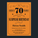 Surprise 70th Birthday Black and Orange Invitation<br><div class="desc">Surprise 70th Birthday Invitation Black and Orange Typography. Black and Orange Background. Adult Birthday. Male Men or Women Birthday. Kids Boy or Girl Lady Teen Teenage Bday Invite. 13th 15th 16th 18th 20th 21st 30th 40th 50th 60th 70th 80th 90th 100th. Any Age. For further customisation, please click the "Customise...</div>