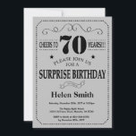 Surprise 70th Birthday Black and Silver Grey Invitation<br><div class="desc">Surprise 70th Birthday Invitation Black and Silver Grey Typography. Black and Silver Grey Grey Background. Adult Birthday. Male Men or Women Birthday. Kids Boy or Girl Lady Teen Teenage Bday Invite. 13th 15th 16th 18th 20th 21st 30th 40th 50th 60th 70th 80th 90th 100th. Any Age. For further customisation, please...</div>