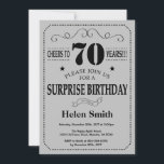 Surprise 70th Birthday Black and Silver Grey Invitation<br><div class="desc">Surprise 70th Birthday Invitation Black and Silver Grey Typography. Black and Silver Grey Grey Background. Adult Birthday. Male Men or Women Birthday. Kids Boy or Girl Lady Teen Teenage Bday Invite. 13th 15th 16th 18th 20th 21st 30th 40th 50th 60th 70th 80th 90th 100th. Any Age. For further customisation, please...</div>
