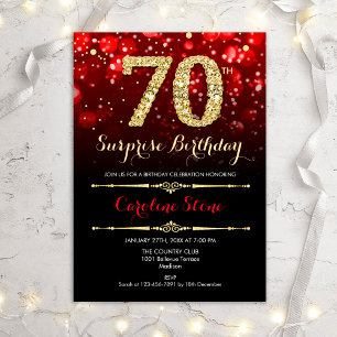 Surprise 70th Birthday - Black Red Gold Invitation