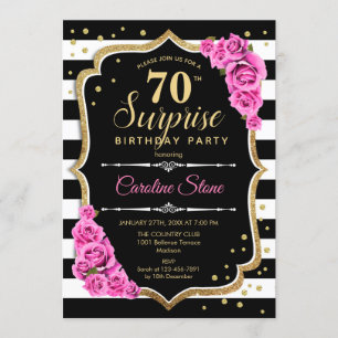 Surprise 70th Birthday - Black White Pink Invitation