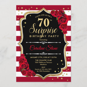 Surprise 70th Birthday - Black White Red Invitation