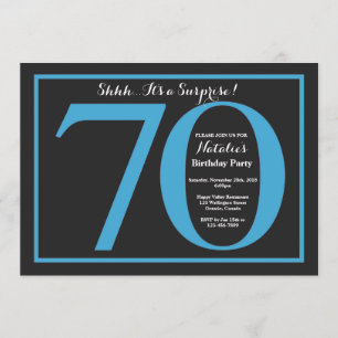 Surprise 70th Birthday Blue and Black Chalkboard Invitation