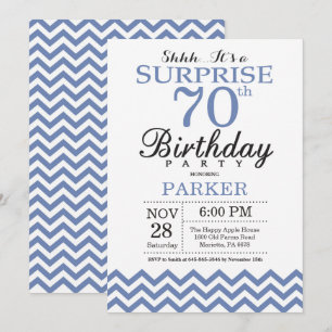 Surprise 70th Birthday Blue Chevron Invitation