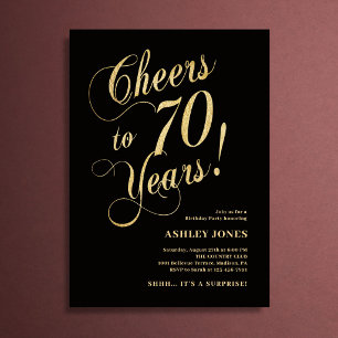 Surprise 70th Birthday Elegant Gold Black Invitation