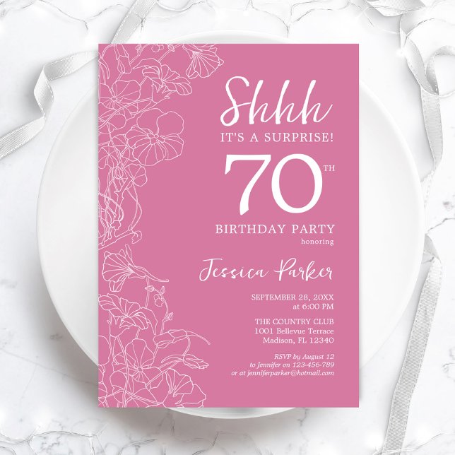 Surprise 70th Birthday - Floral Pink Invitation (Creator Uploaded)