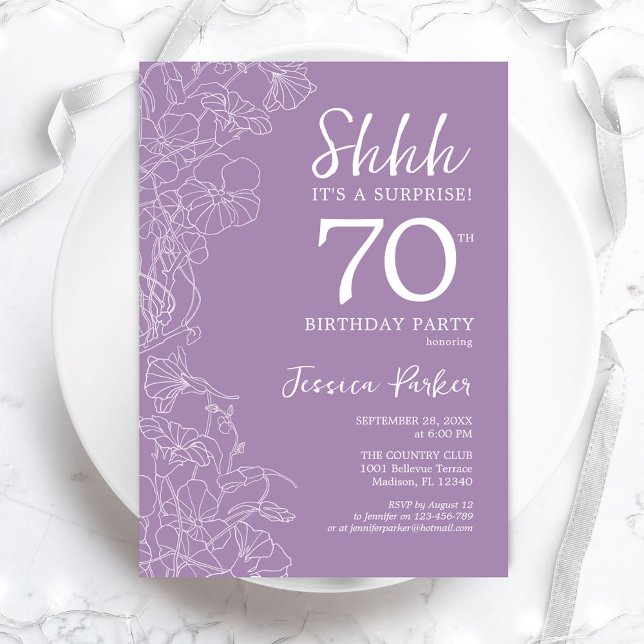 Surprise 70th Birthday - Floral Purple Invitation (Creator Uploaded)