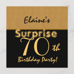 SURPRISE 70th Birthday Gold and Black V005 Invitation