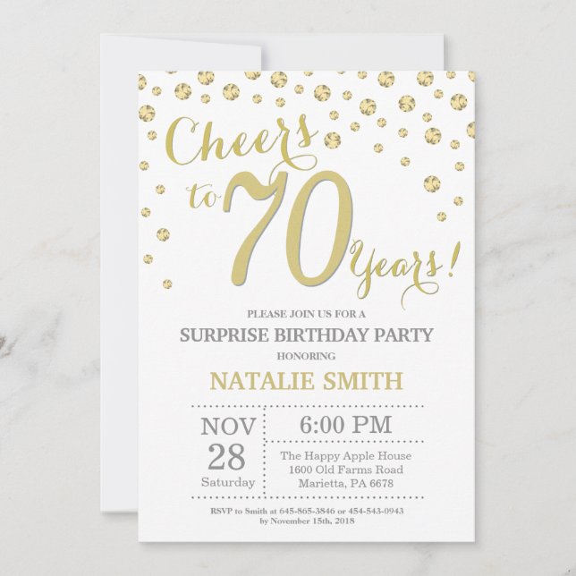 Surprise 70th Birthday Gold Glitter Diamond Invitation (Front)