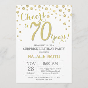 Surprise 70th Birthday Gold Glitter Diamond Invitation