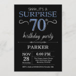 Surprise 70th Birthday Invitation Black and Blue<br><div class="desc">Surprise 70th Birthday Invitation with Black and Blue Glitter Background. Chalkboard. Adult Birthday. Men or Women Bday Invite. Any age. For further customisation,  please click the "Customise it" button and use our design tool to modify this template.</div>