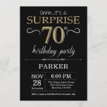 Surprise 70th Birthday Invitation Black and Gold<br><div class="desc">Surprise 70th Birthday Invitation with Black and Gold Glitter Background. Chalkboard. Adult Birthday. Men or Women Bday Invite. Any age. For further customisation,  please click the "Customise it" button and use our design tool to modify this template.</div>