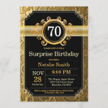 Surprise 70th Birthday Invitation Black and Gold<br><div class="desc">Surprise 70th Birthday Invitation with Black and Gold Glitter Background. Adult Birthday. Male Men or Women Birthday. Kids Boy or Girl Lady Teen Teenage Bday Invite. 13th 15th 16th 18th 20th 21st 30th 40th 50th 60th 70th 80th 90th 100th. Any Age. For further customisation, please click the "Customise it" button...</div>