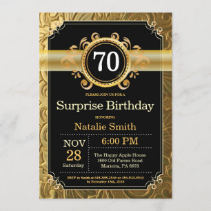 Surprise 70th Birthday Invitation Black and Gold