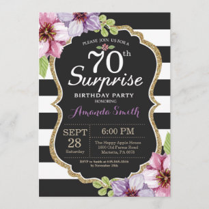 Surprise 70th Birthday Invitation Floral Gold