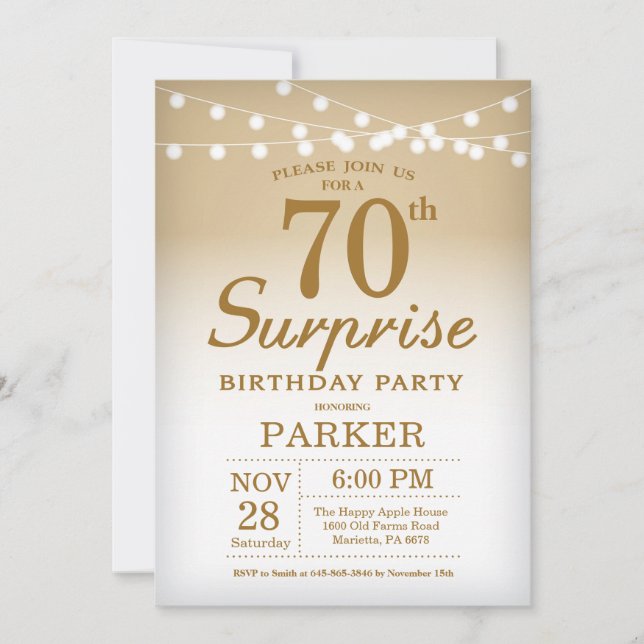 Surprise 70th Birthday Invitation Gold (Front)