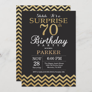 Surprise 70th Birthday Invitation Gold Glitter