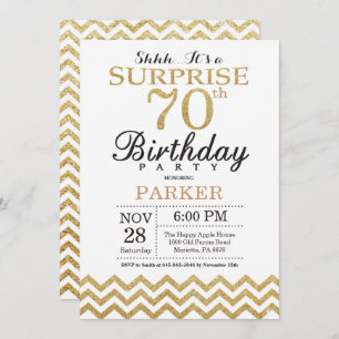 Surprise 70th Birthday Invitation Gold Glitter