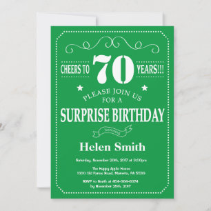 Surprise 70th Birthday Invitation Green and White