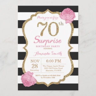 Surprise 70th Birthday Invitation Pink Black Gold