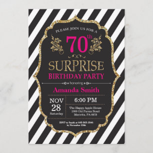 Surprise 70th Birthday Invitation Pink Black Gold