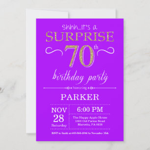 Surprise 70th Birthday Invitation Purple and Gold