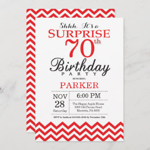 Surprise 70th Birthday Invitation Red Chevron