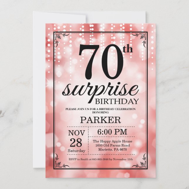 Surprise 70th Birthday Invitation Red Glitter (Front)