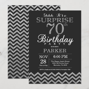 Surprise 70th Birthday Invitation Silver Glitter