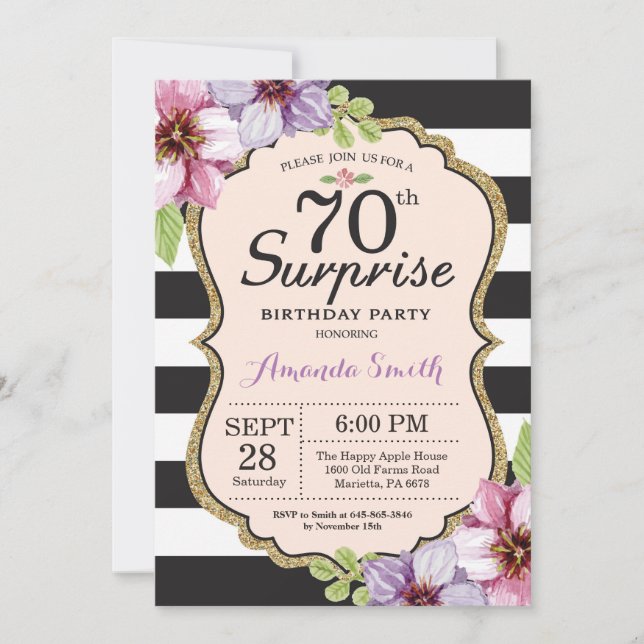Surprise 70th Birthday Invitation Women Floral (Front)