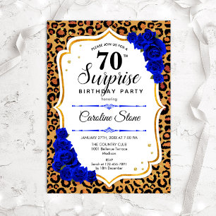 Surprise 70th Birthday - Leopard Gold Royal Blue Invitation