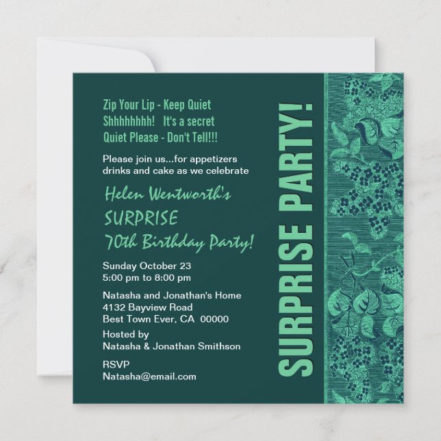 SURPRISE 70th Birthday Modern Teal Forest Green Invitation (Front)