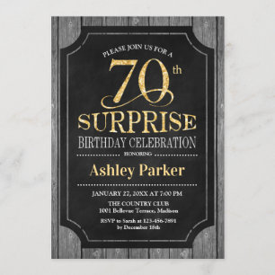 Surprise 70th Birthday Party - Chalkboard Gold Invitation