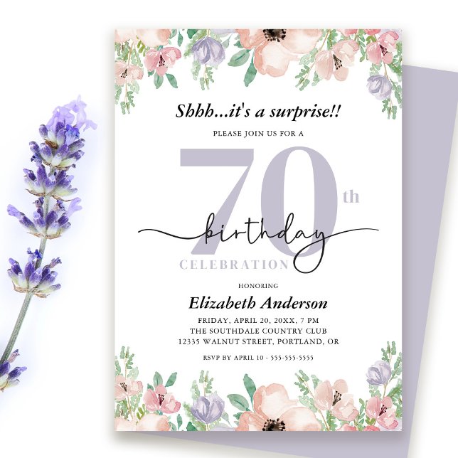 Surprise 70th Birthday Party Elegant Pastel Floral Invitation (Creator Uploaded)
