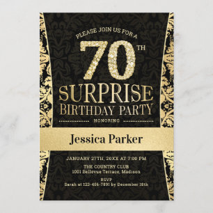 Surprise 70th Birthday Party - Gold Black Invitation