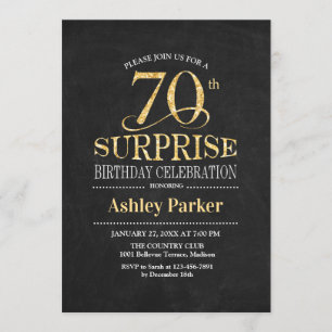 Surprise 70th Birthday Party - Gold Black Invitation