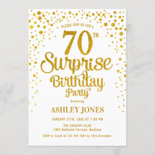 Surprise 70th Birthday Party - Gold & White Invitation