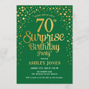 Surprise 70th Birthday Party - Green & Gold Invitation