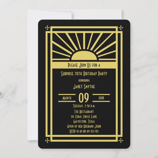 Surprise 70th Birthday Party Invitation Art Deco (Front)