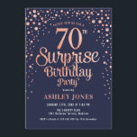Surprise 70th Birthday Party - Navy & Rose Gold Invitation<br><div class="desc">Surprise 70th Birthday Party Invitation.
Elegant design in navy and faux glitter rose gold. Features stylish script font and confetti. Message me if you need custom age.</div>