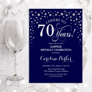 Surprise 70th Birthday Party - Navy Silver Invitation