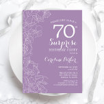 Surprise 70th Birthday Party - Purple Floral Invitation<br><div class="desc">Purple Floral Surprise 70th Birthday Party Invitation. Minimalist modern design featuring botanical accents and typography script font. Simple feminine invite card perfect for a stylish female surprise bday celebration. Can be customised to any age.</div>